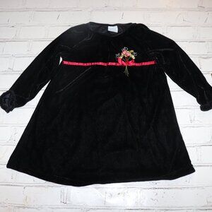 🖤🌹 Black Velvet Dress with Ribbon Roses – Size 4T · Holiday Charm ·